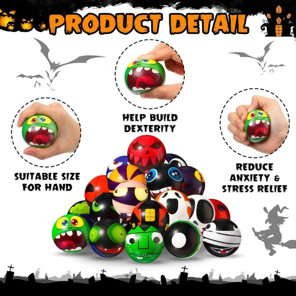 New in packaging! 36 pieces Halloween theme mini foam stress balls fidget toys